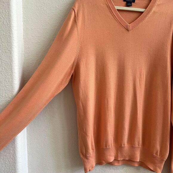 Brooks Brothers Men’s Supima Cotton VNeck Sweater Light Orange Golf Country Club - Picture 3 of 7